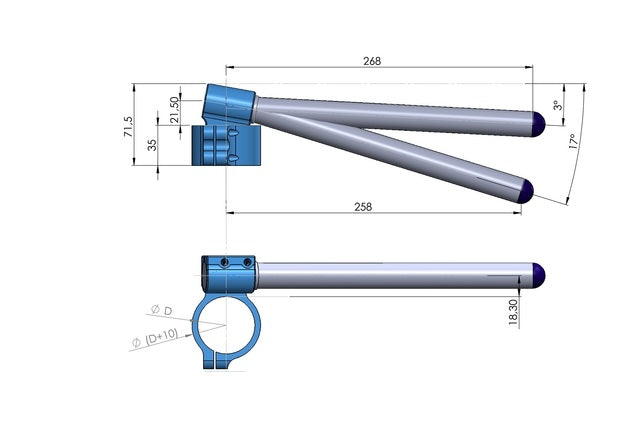Lenker Erhöhte mit Einstellung des Lenkrohr Winkel Ø 50 mm, typ RAG