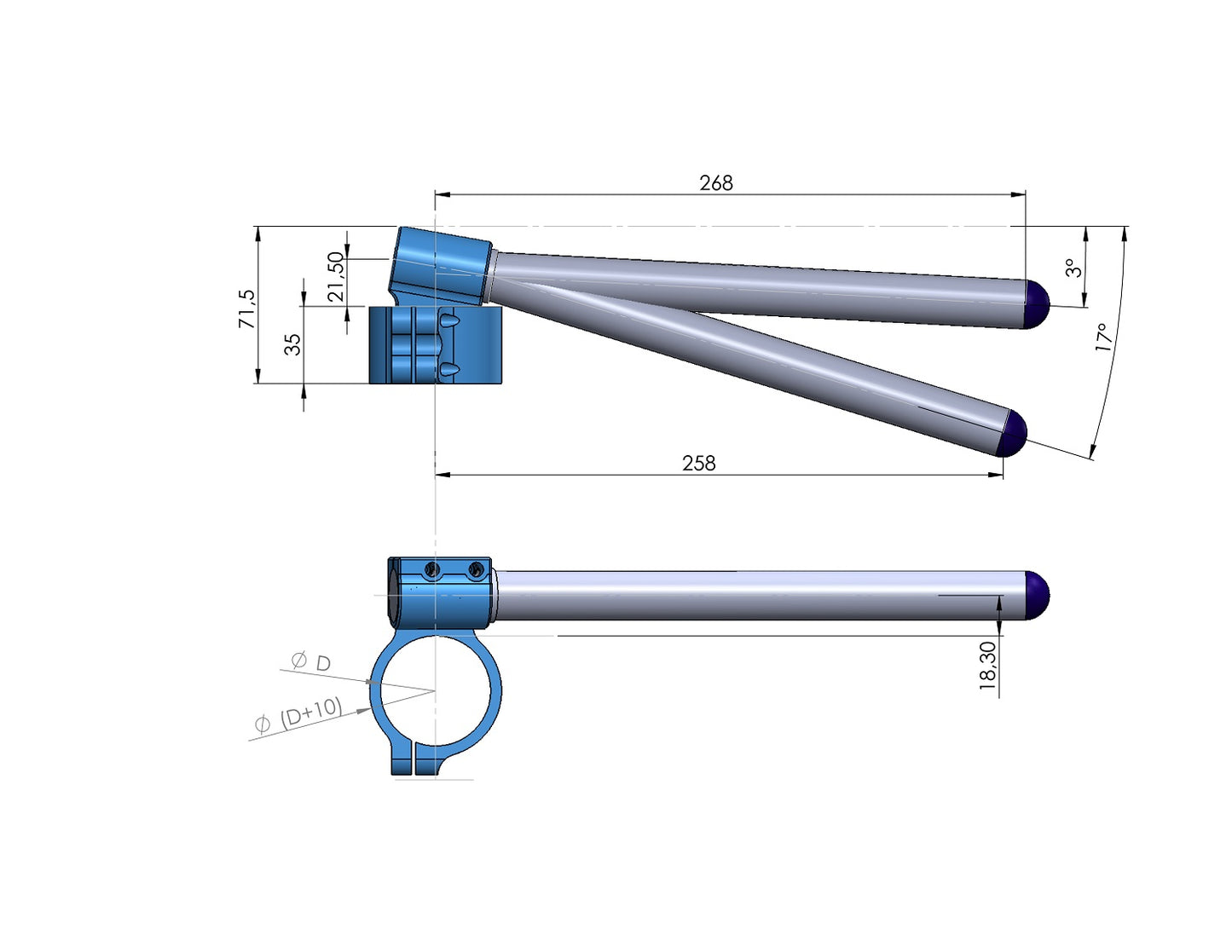 Lenker Erhöhte mit Einstellung des Lenkrohr Winkel Ø 48 mm, typ RAG